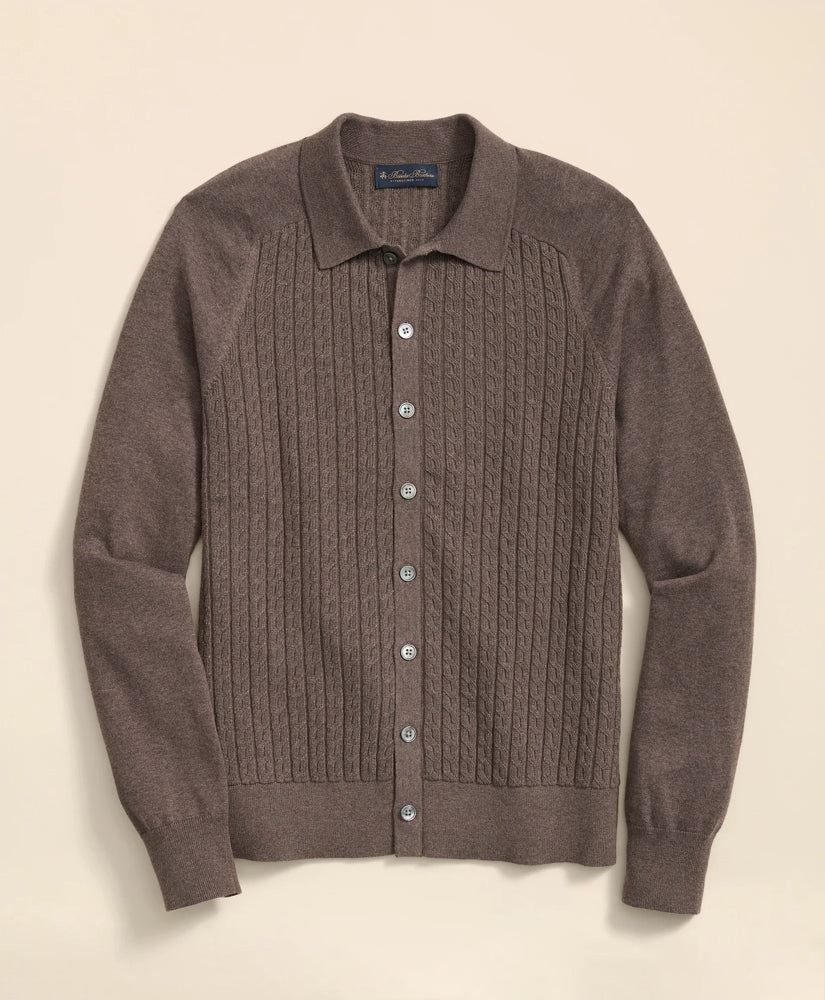 Cotton Mini-Cable Polo Cardigan | Brooks Brothers online