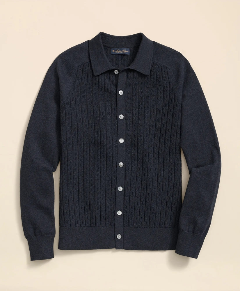 Cotton Mini-Cable Polo Cardigan | Brooks Brothers online