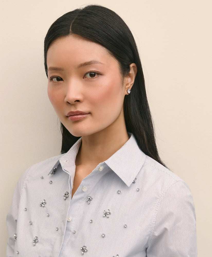 Cotton Poplin Pinstripe Embellished Shirt | Brooks Brothers discount