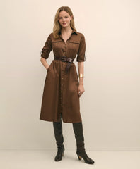 Cotton Sateen Fit-And-Flare Belted Shirt Dress | Brooks Brothers online