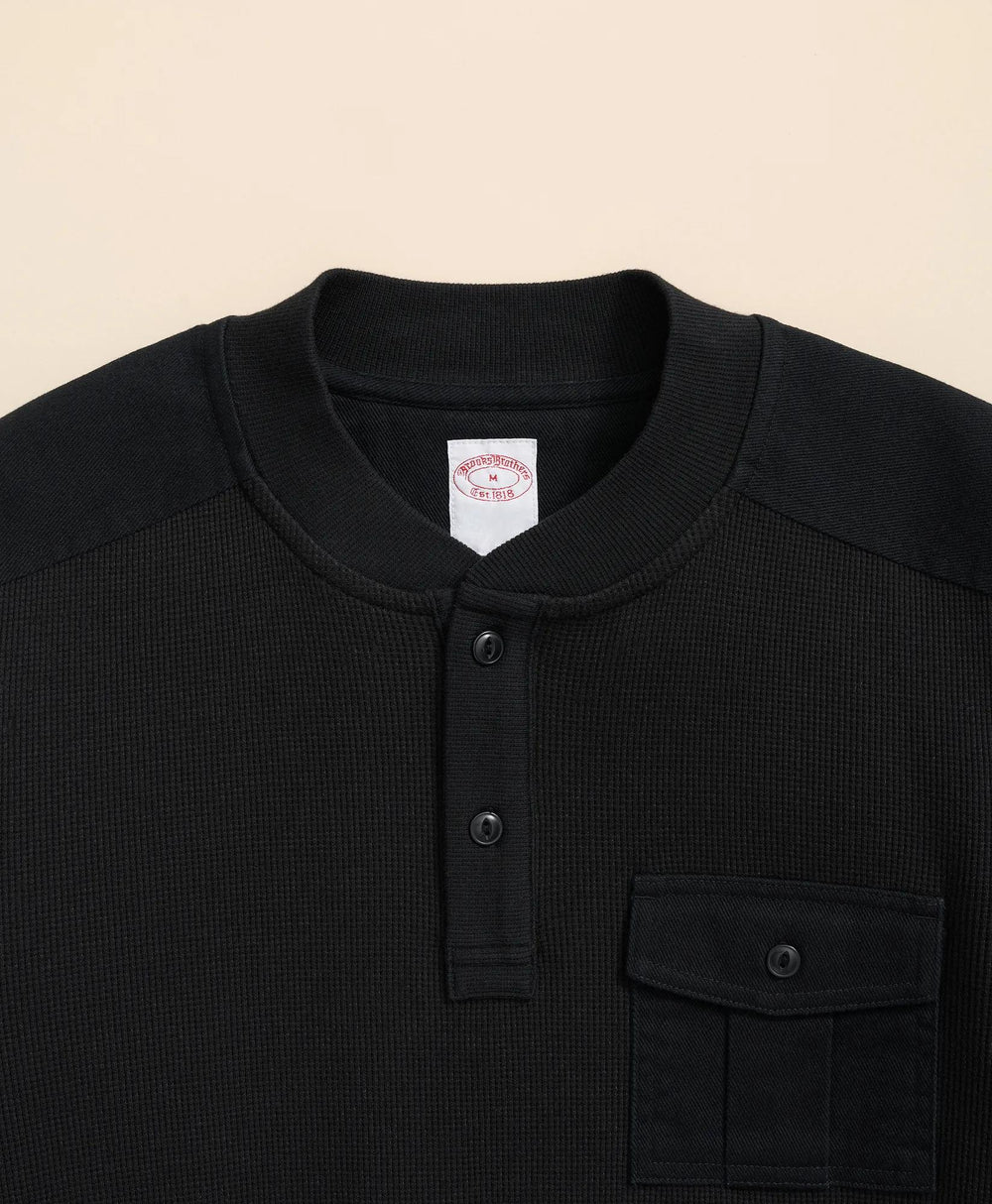 Cotton-Wool Blend Waffle Knit Henley | Brooks Brothers on sale