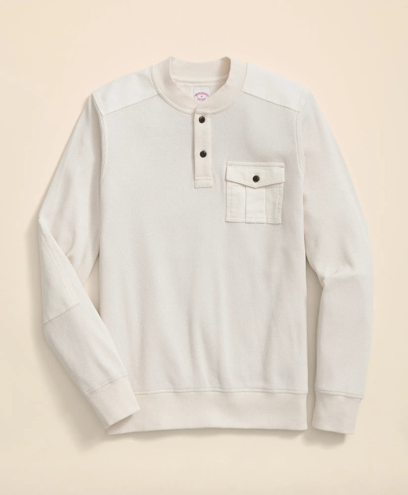 Cotton-Wool Blend Waffle Knit Henley | Brooks Brothers on sale