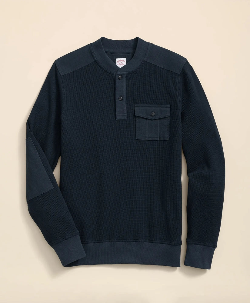 Cotton-Wool Blend Waffle Knit Henley | Brooks Brothers on sale