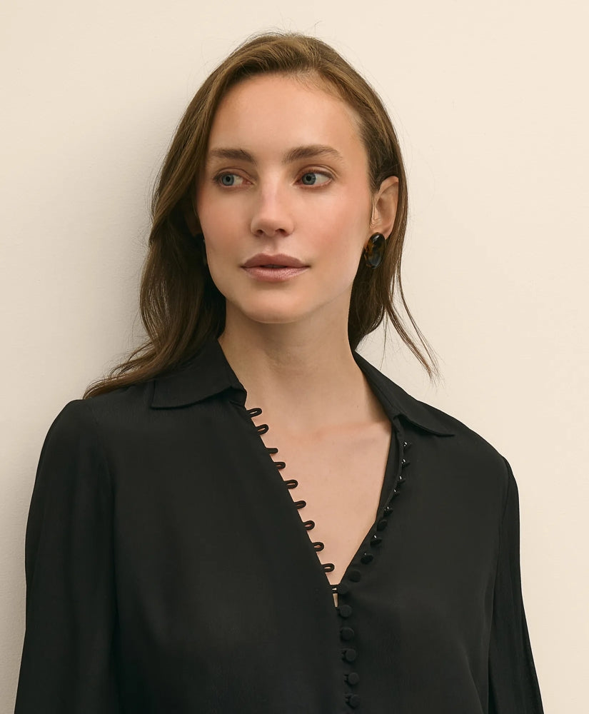 Crepe Open V-Neck Blouse | Brooks Brothers sale