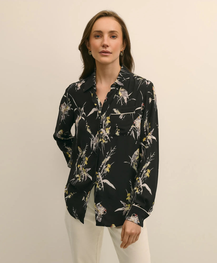 Crepe Viscose Relaxed Bird-Print Blouse | Brooks Brothers on sale