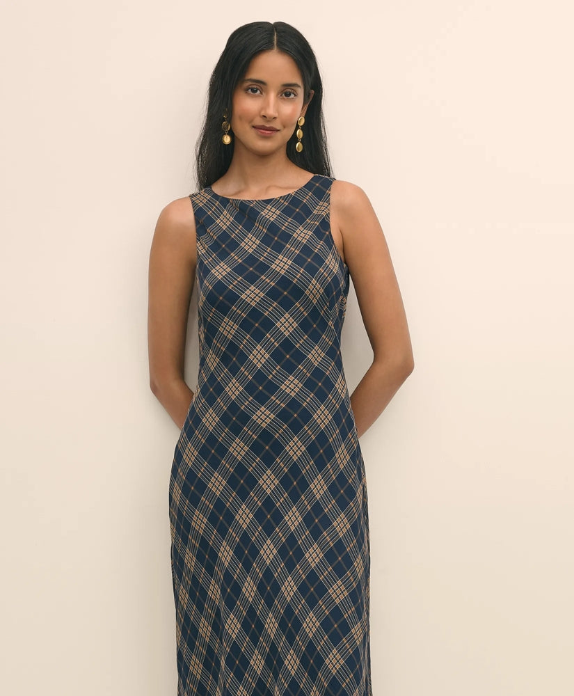 Crinkle Chiffon Plaid Maxi Dress | Brooks Brothers for sale
