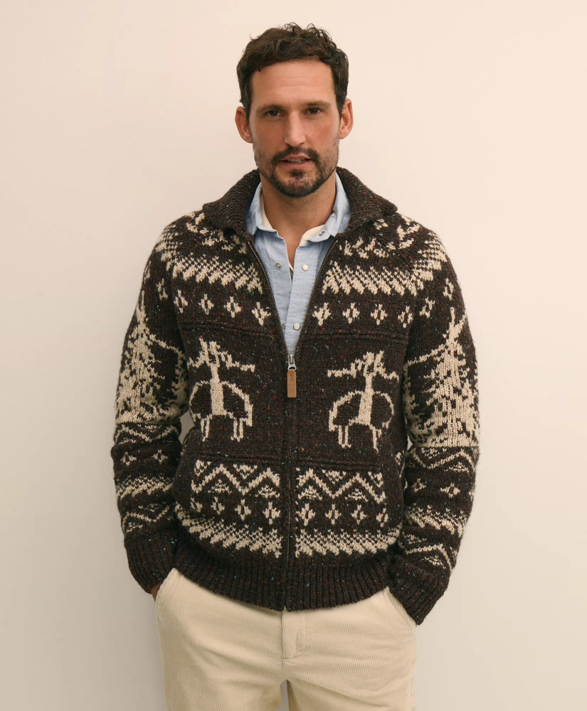 Donegal Wool Emblem Chunky Zip Cardigan | Brooks Brothers cheap