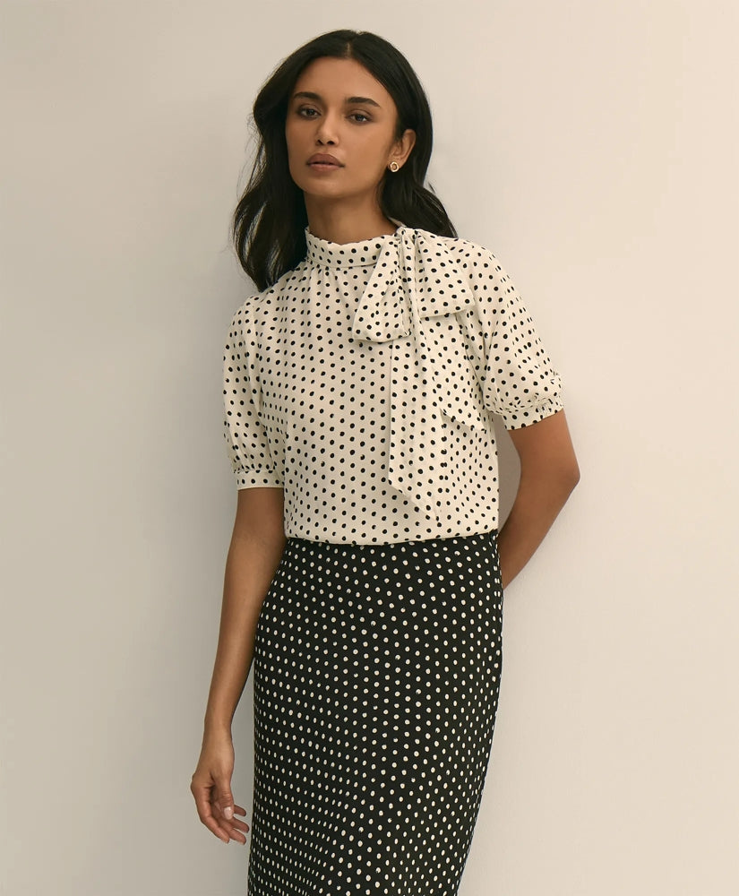 Dot-Print Tie-Neck Blouse | Brooks Brothers online shop
