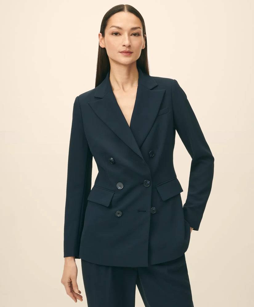 Double-Breasted Peak Lapel Jacket in Fine Twill Stretch Crepe | Brooks Brothers online