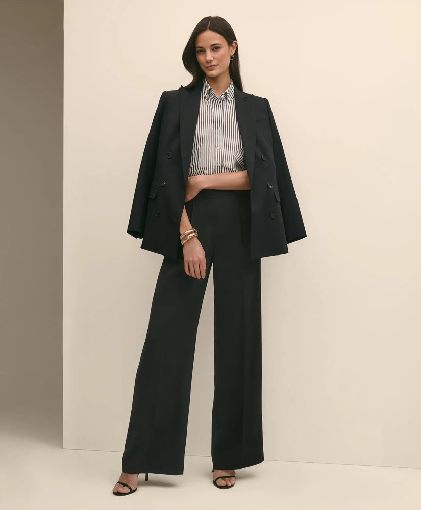Easy Fit, Elastic Back Crepe Wide-Leg Pants | Brooks Brothers for sale