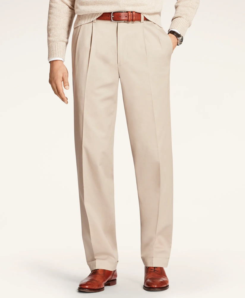 Pleated Traditional Fit Stretch Cotton Advantage Chino® Pants | Brooks Brothers online