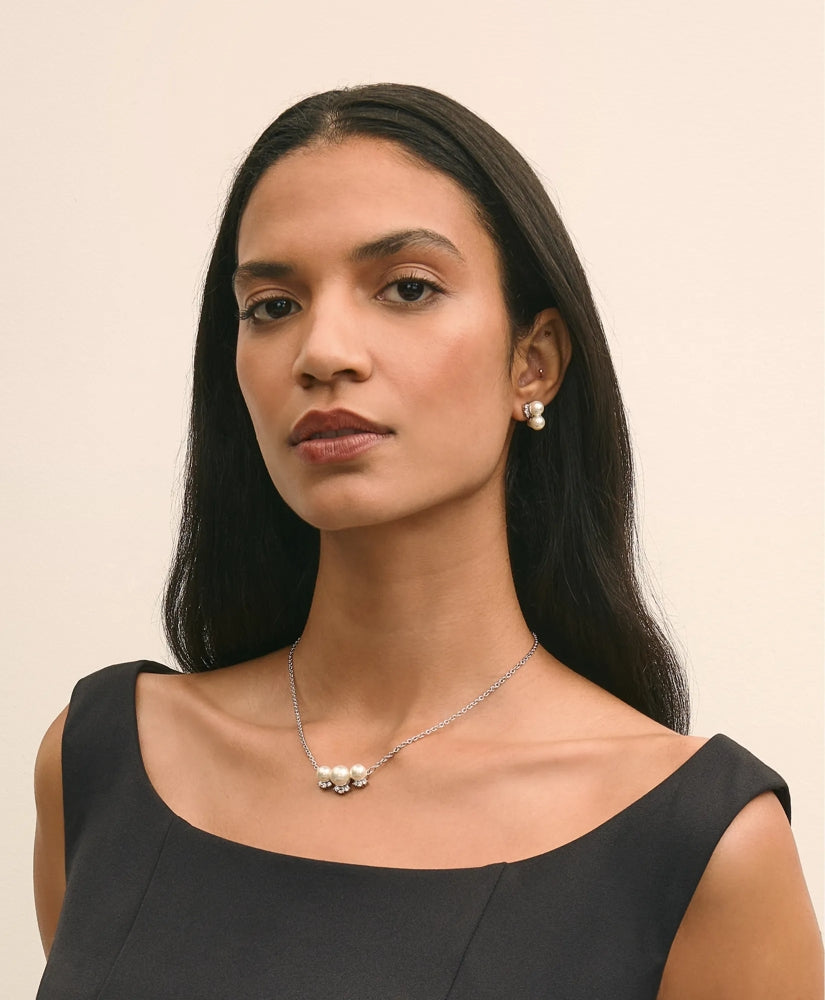 Faux Pearl Cubic-Zirconia Cluster Necklace and Earrings Set | Brooks Brothers online