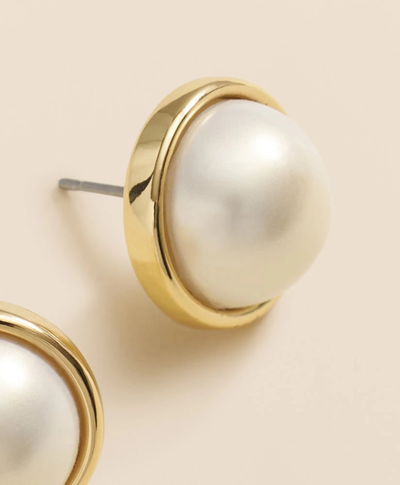Faux-Pearl Gold-Plated Smooth Bezel Stud Earrings | Brooks Brothers cheap