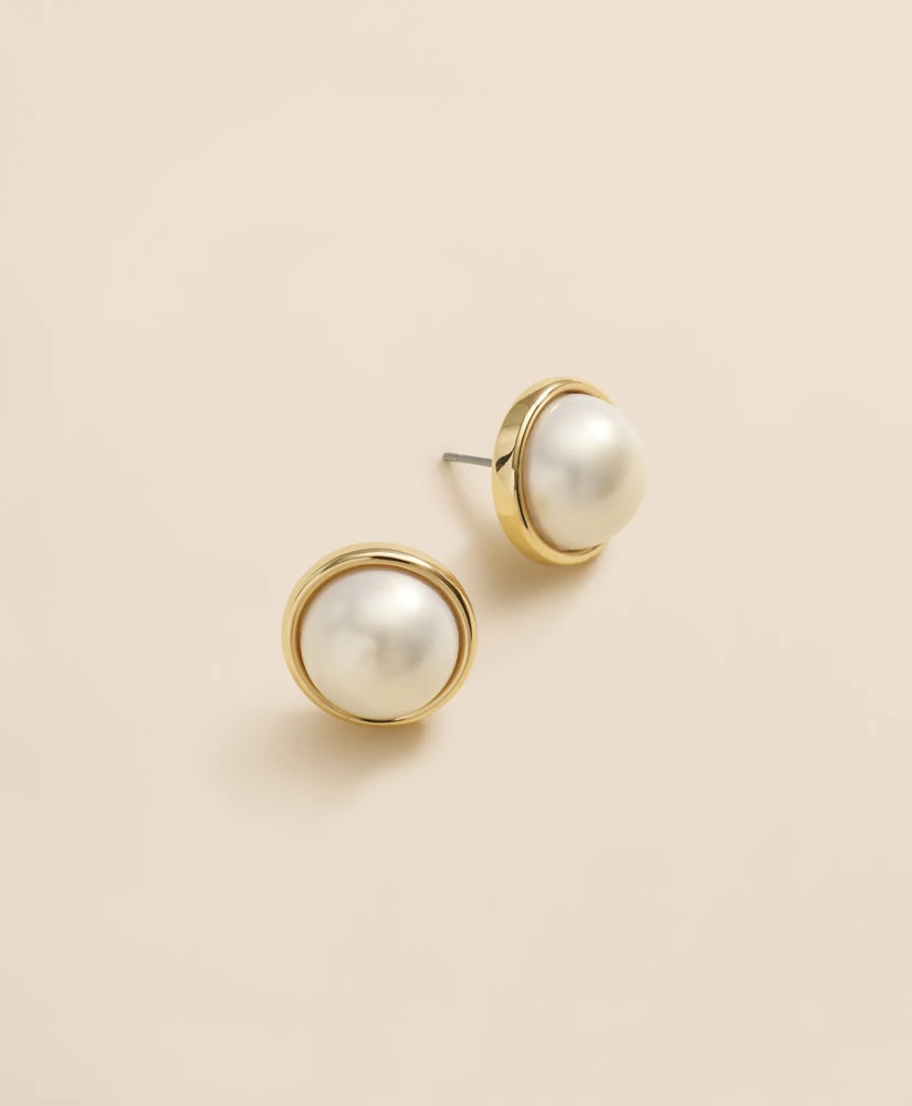 Faux-Pearl Gold-Plated Smooth Bezel Stud Earrings | Brooks Brothers cheap