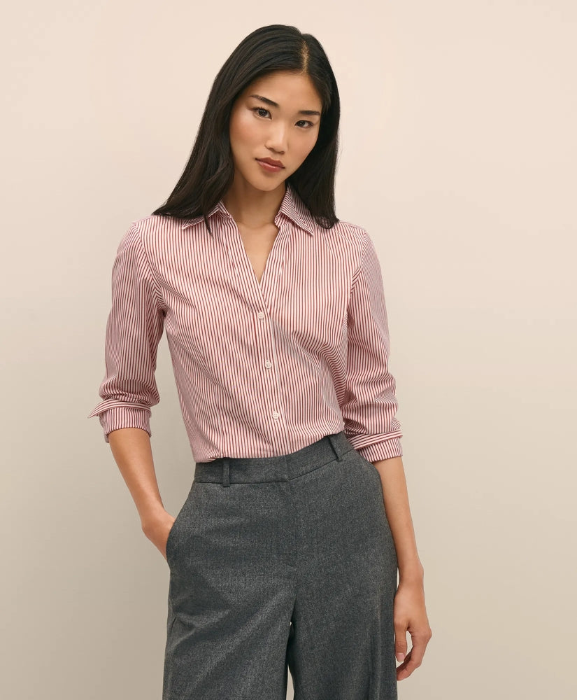 Fitted Non-Iron Stretch Supima® Cotton Striped Dress Shirt | Brooks Brothers on sale