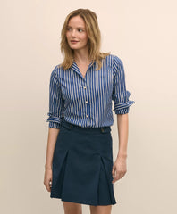 Fitted Supima® Cotton Striped Dress Shirt with Faux Pearl Button Detail | Brooks Brothers on sale
