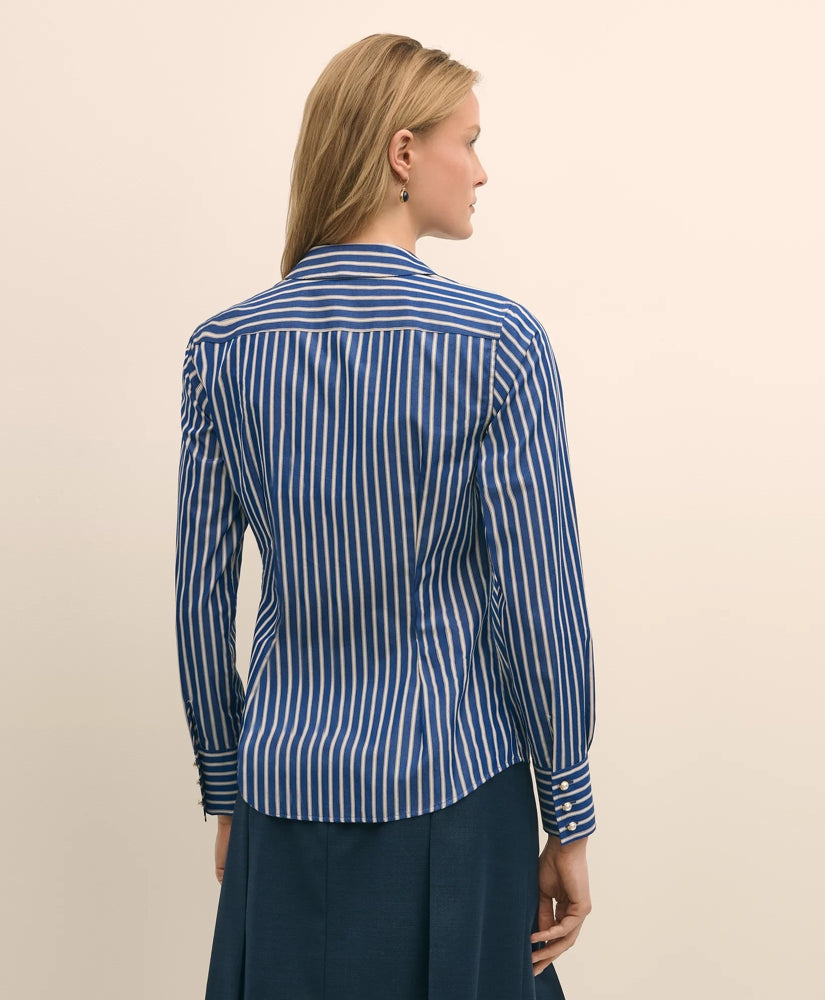 Fitted Supima® Cotton Striped Dress Shirt with Faux Pearl Button Detail | Brooks Brothers on sale