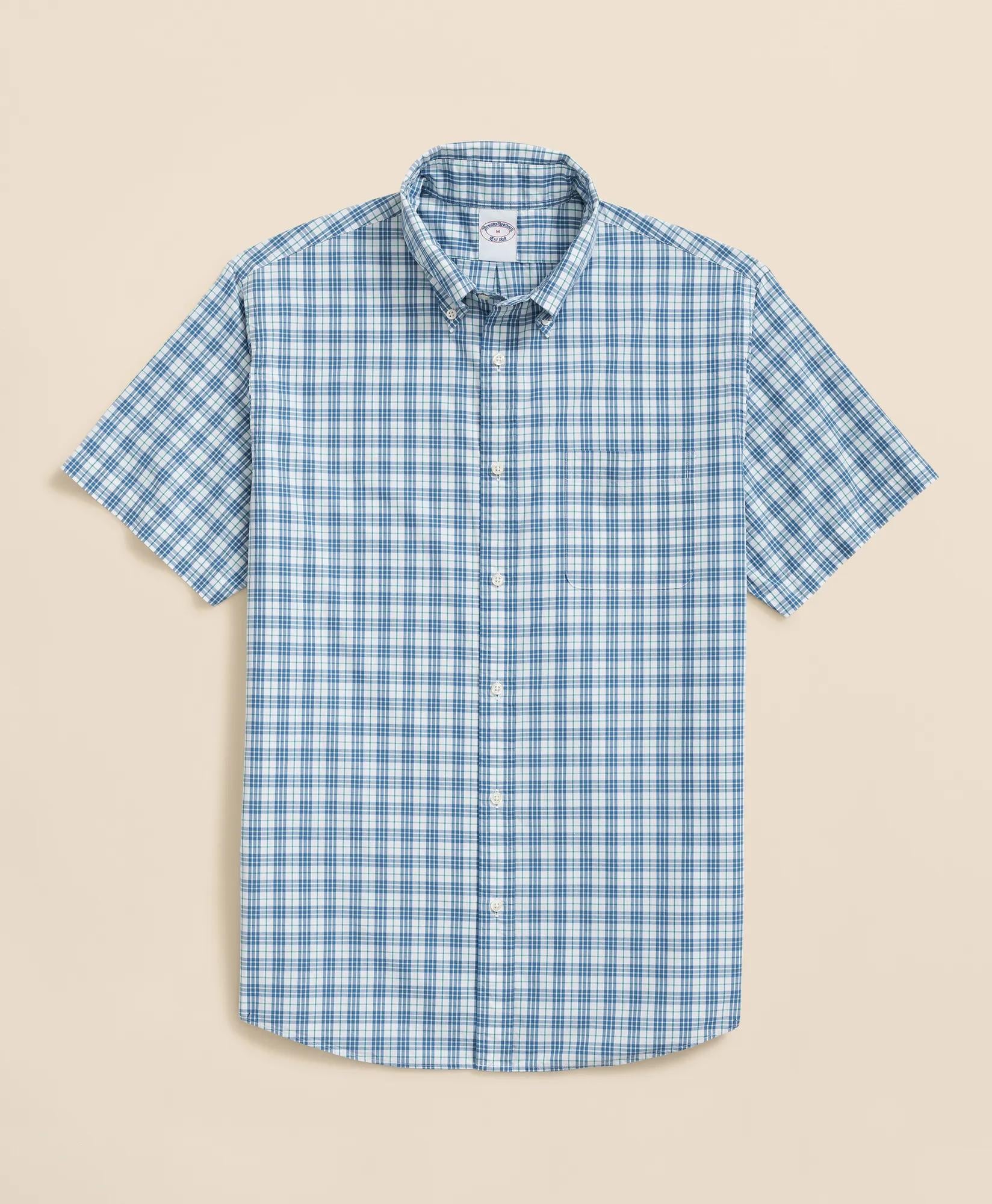 Friday Shirt, Poplin Short-Sleeve Grid Checks | Brooks Brothers online shop