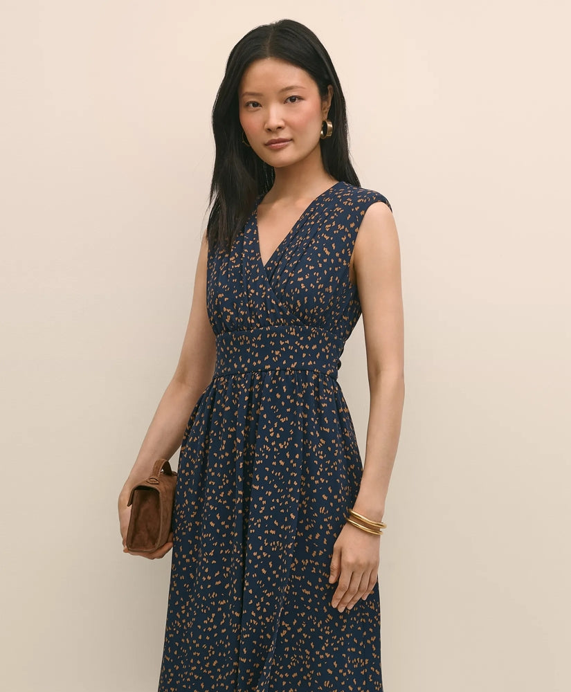 Georgette Crepe Abstract Print Faux-Wrap Dress | Brooks Brothers online