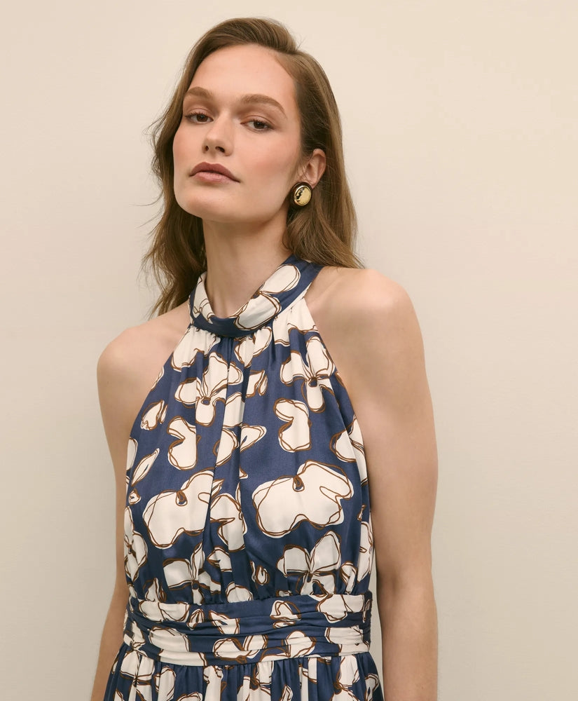 Halter Dress in Abstract Floral Print | Brooks Brothers discount
