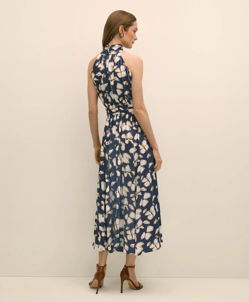 Halter Dress in Abstract Floral Print | Brooks Brothers discount