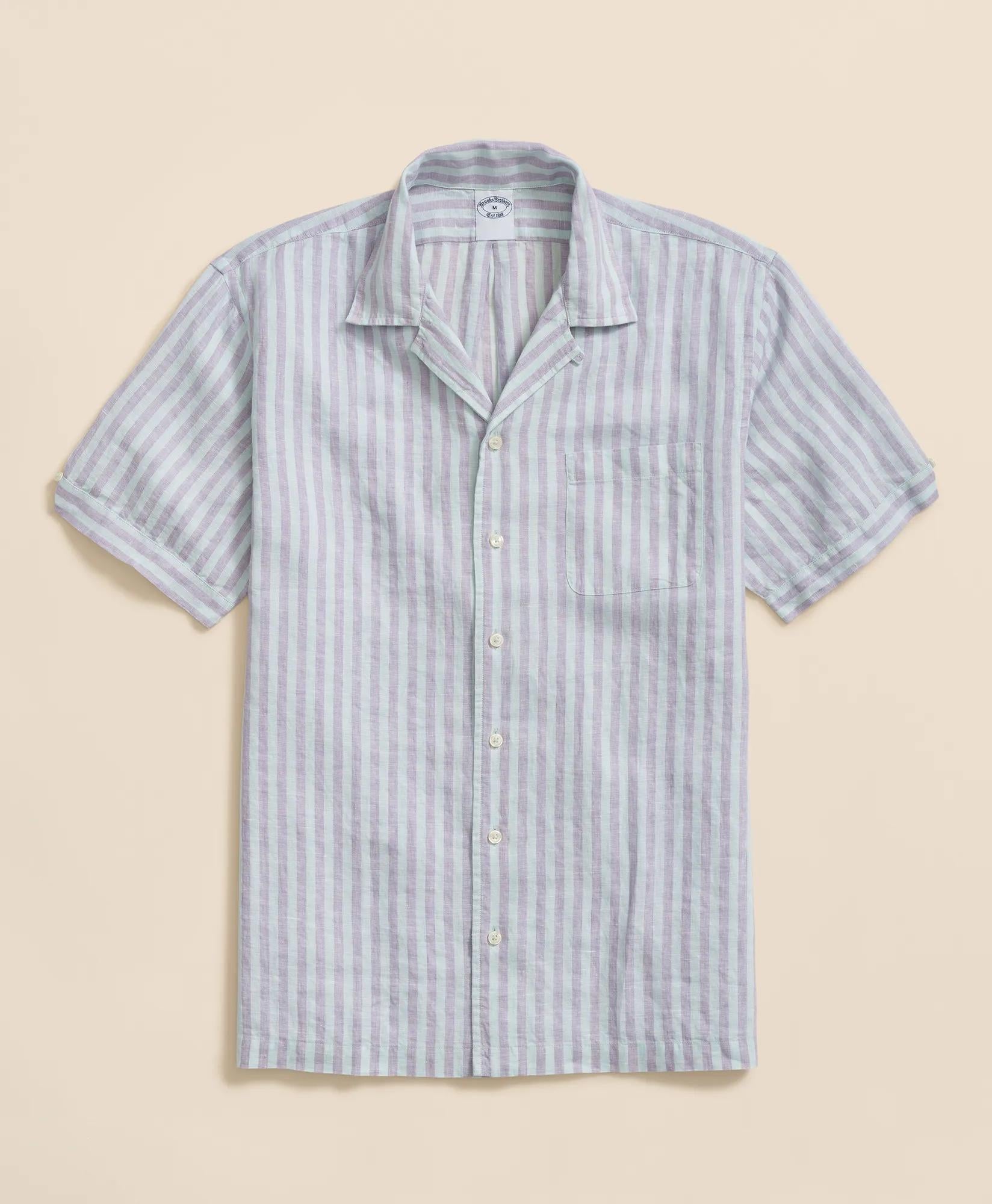Irish Linen Camp Collar, Striped Short-Sleeve Shirt | Brooks Brothers sale