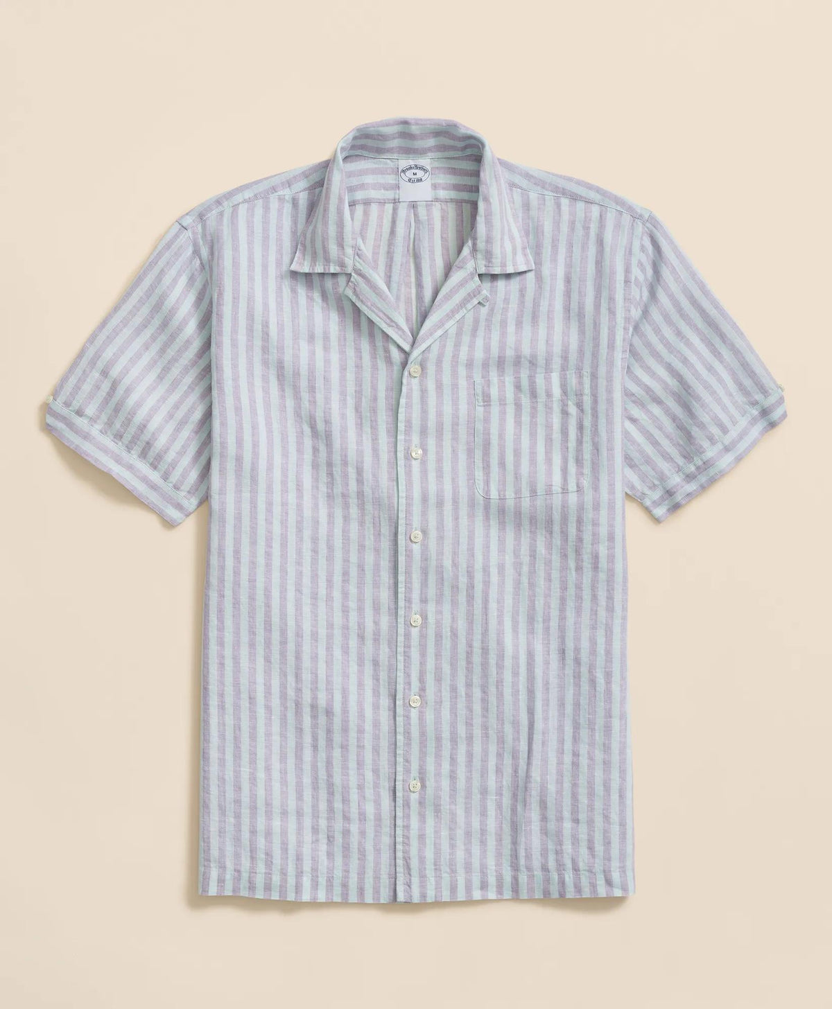 Irish Linen Camp Collar, Striped Short-Sleeve Shirt | Brooks Brothers sale