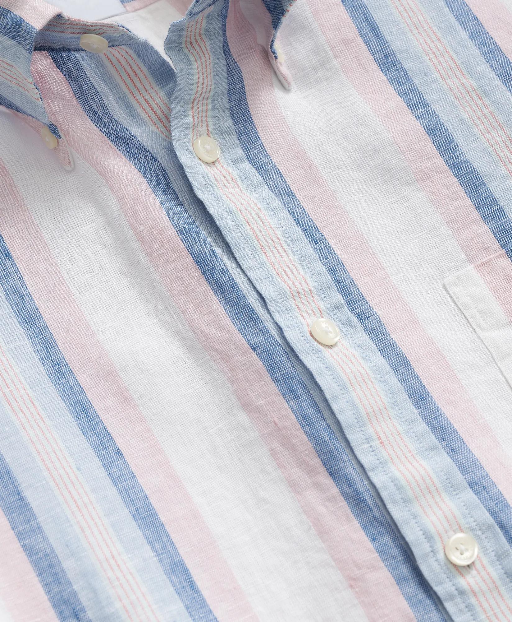 Irish Linen Polo Button Down Collar, Awning Stripe Shirt | Brooks Brothers online