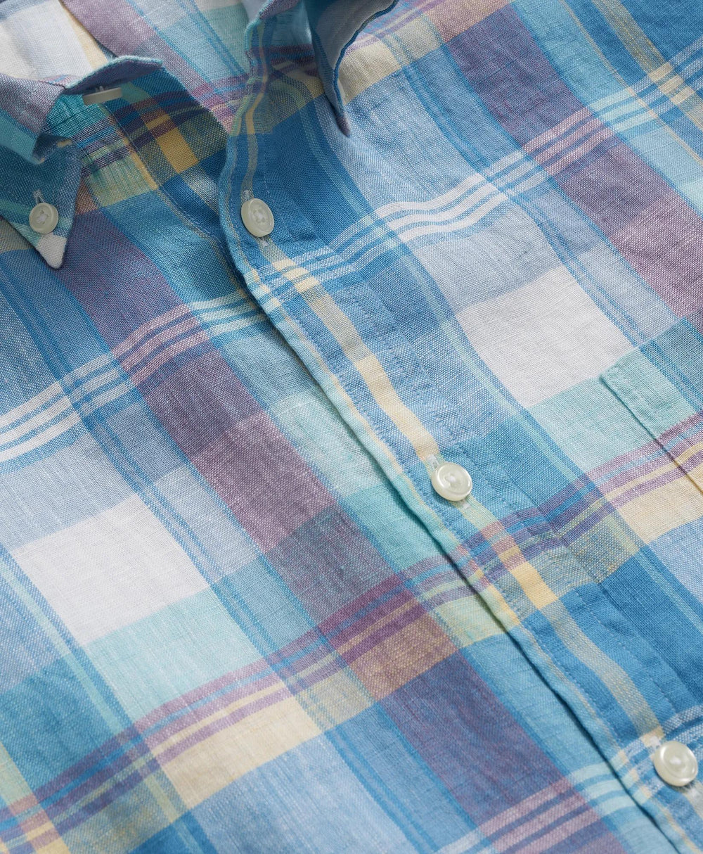 Irish Linen Polo Button Down Collar, Checked Short-Sleeve Shirt | Brooks Brothers discount
