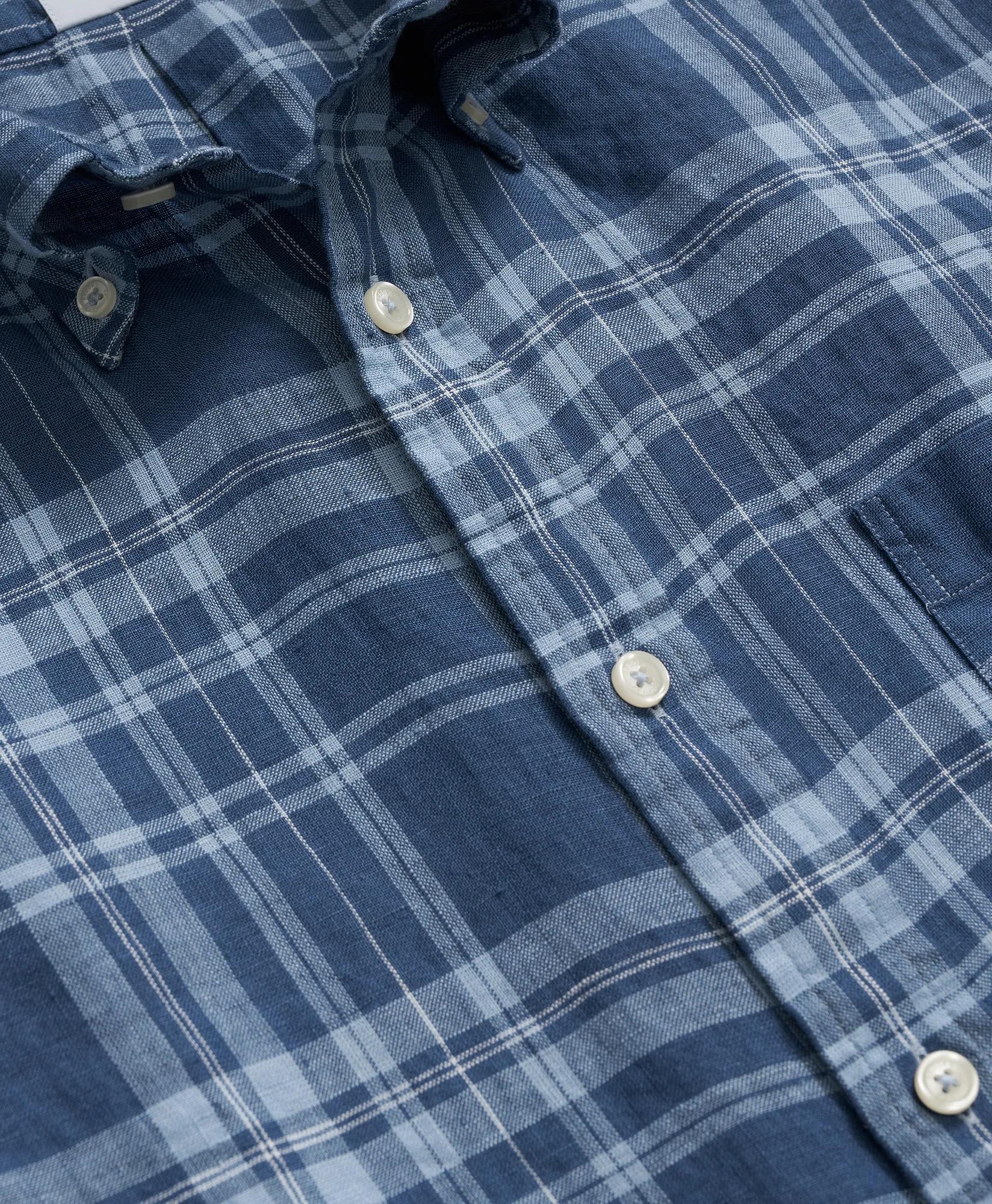 Irish Linen Polo Button Down Collar, Plaid Short-Sleeve Shirt | Brooks Brothers online shop