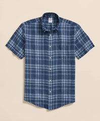 Irish Linen Polo Button Down Collar, Plaid Short-Sleeve Shirt | Brooks Brothers online shop