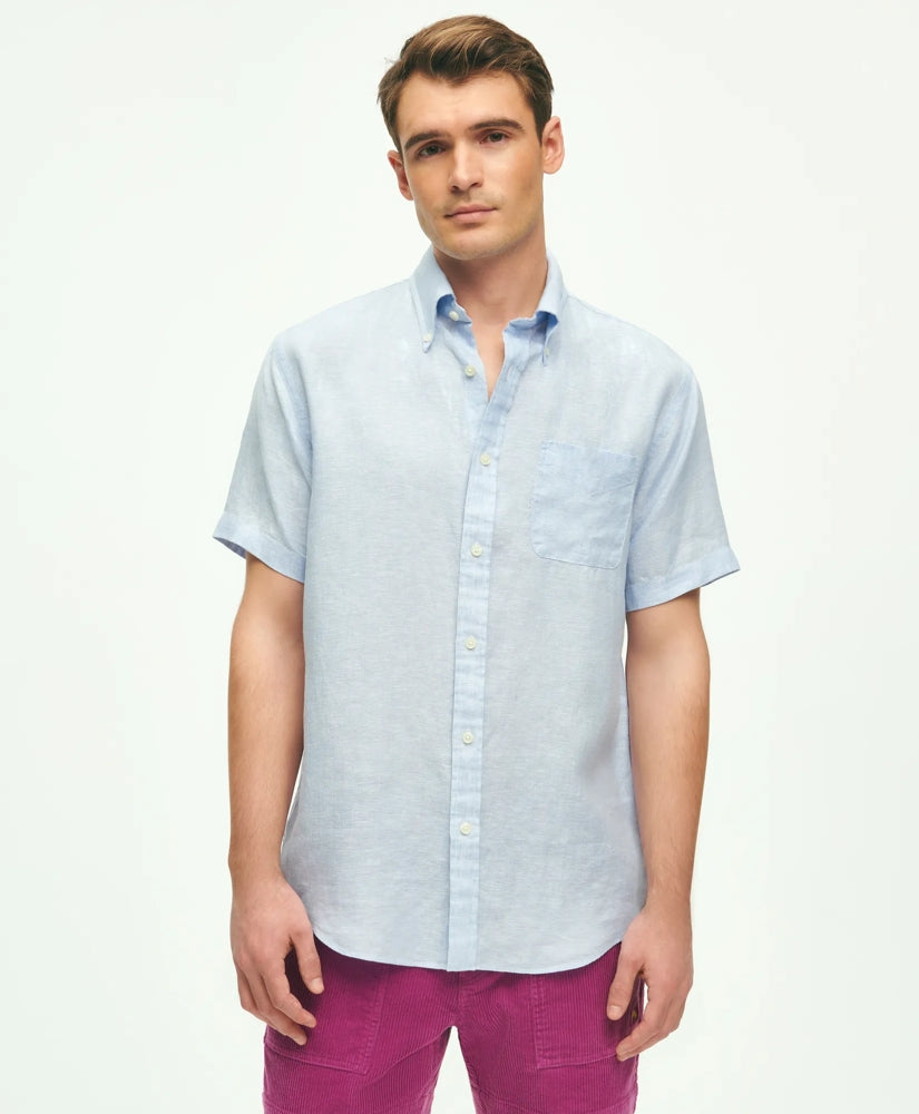 Irish Linen Short-Sleeve Sport Shirt | Brooks Brothers online shop