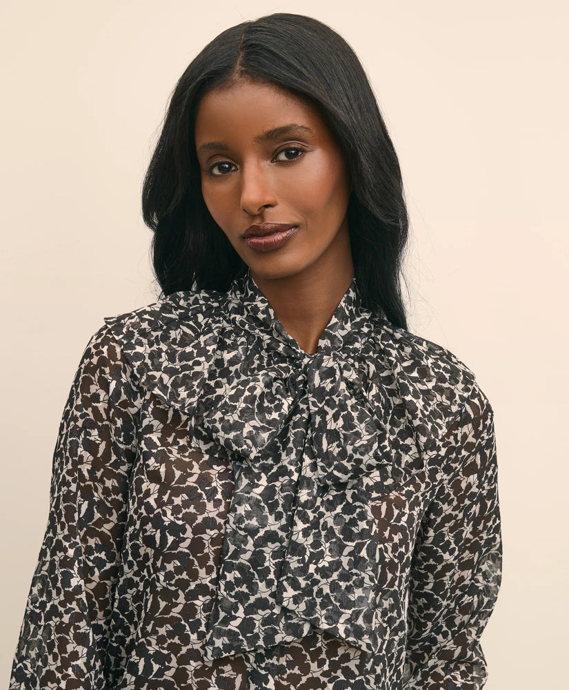 Leaf-Print Jacquard Bow-Neck Blouse | Brooks Brothers for sale