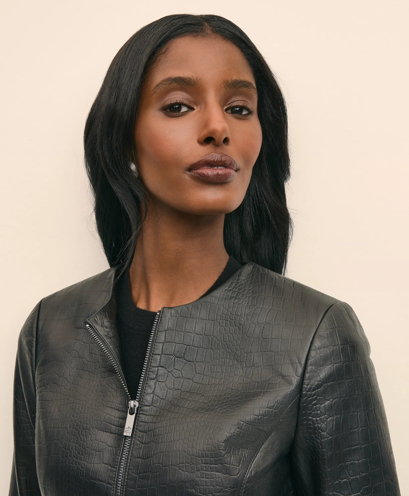 Leather Croc-Embossed Jacket | Brooks Brothers online