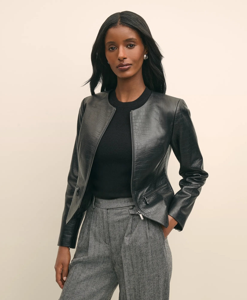 Leather Croc-Embossed Jacket | Brooks Brothers online