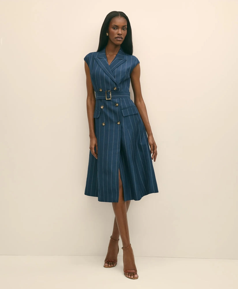 Lyocell-Blend Pinstripe Trench Dress | Brooks Brothers online