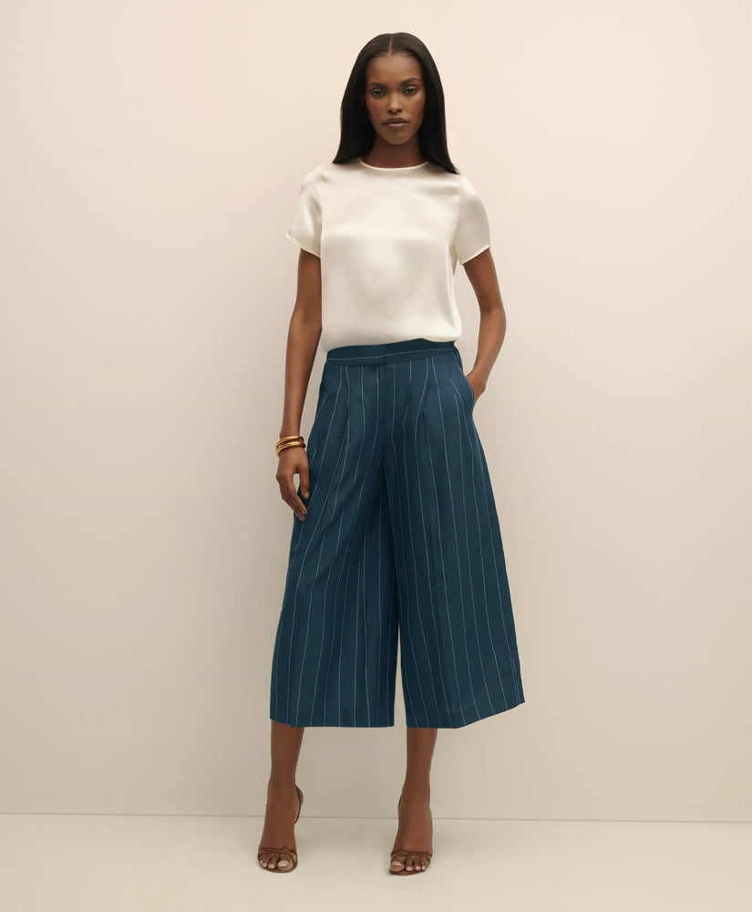 Lyocell-Blend Stripe Wide-Leg Culottes | Brooks Brothers online