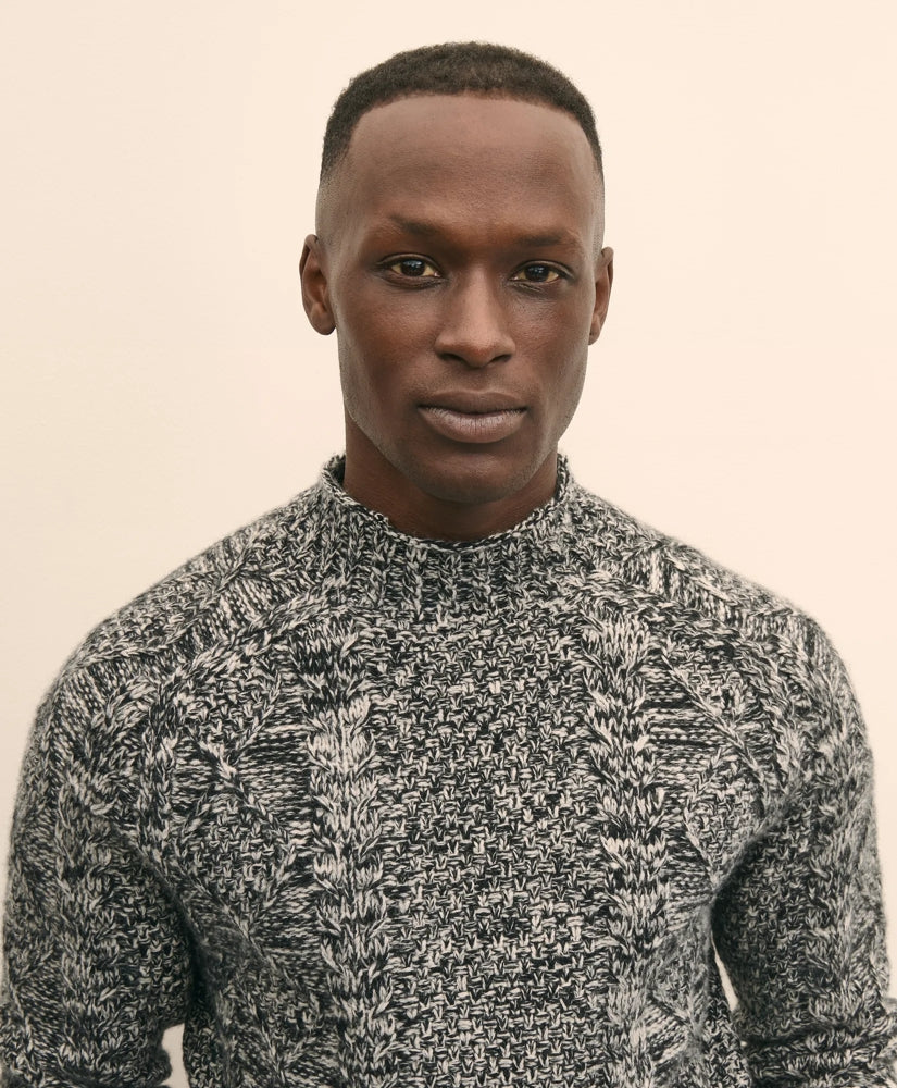 Merino Wool Aran Marled Mock Neck Sweater | Brooks Brothers sale
