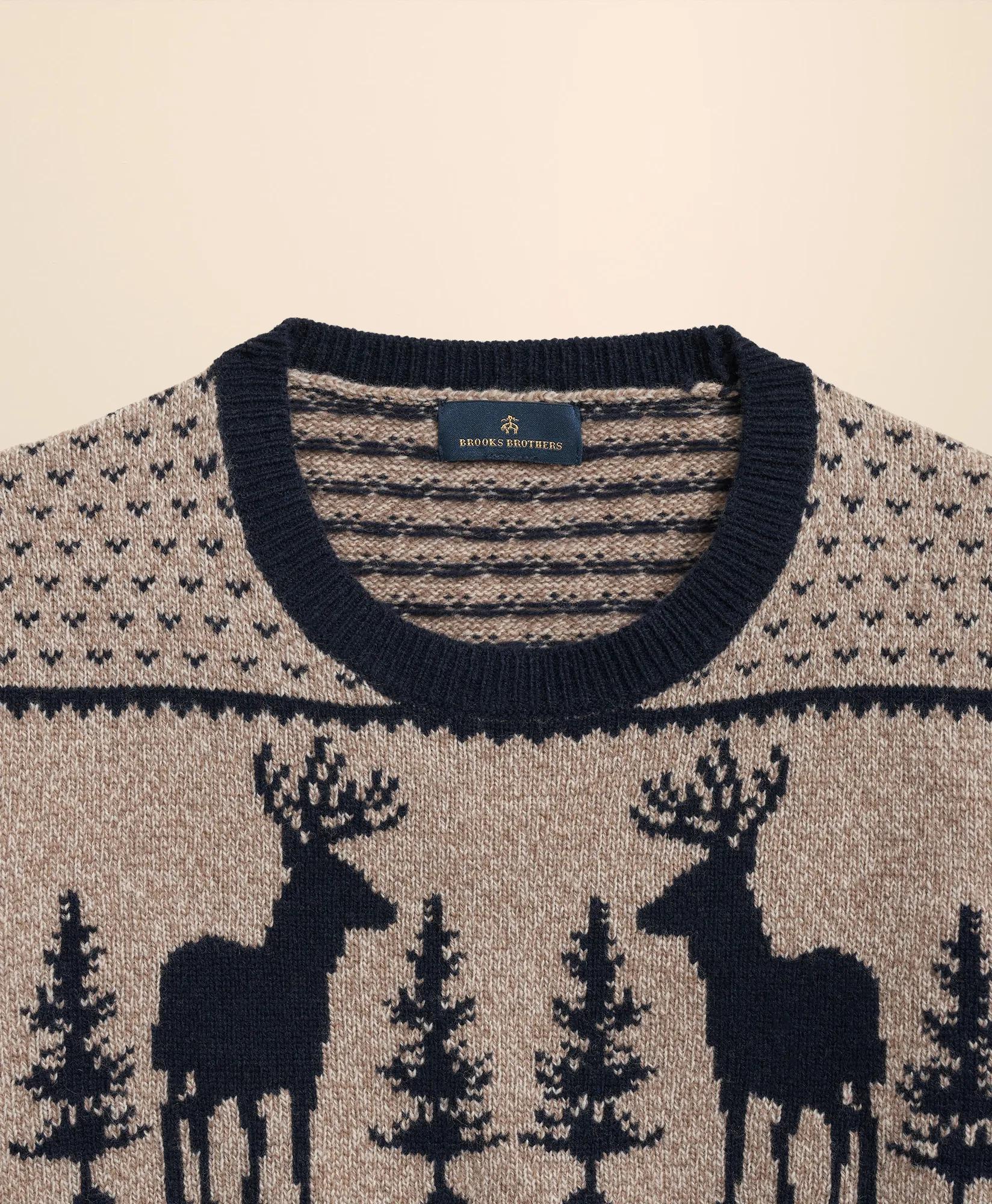 Merino-Wool Blend Jacquard Moose Sweater | Brooks Brothers online