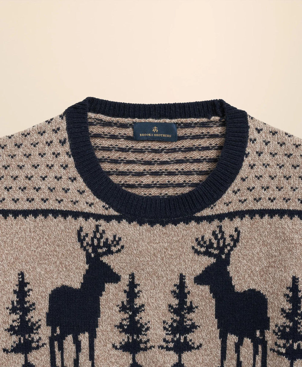 Merino-Wool Blend Jacquard Moose Sweater | Brooks Brothers online