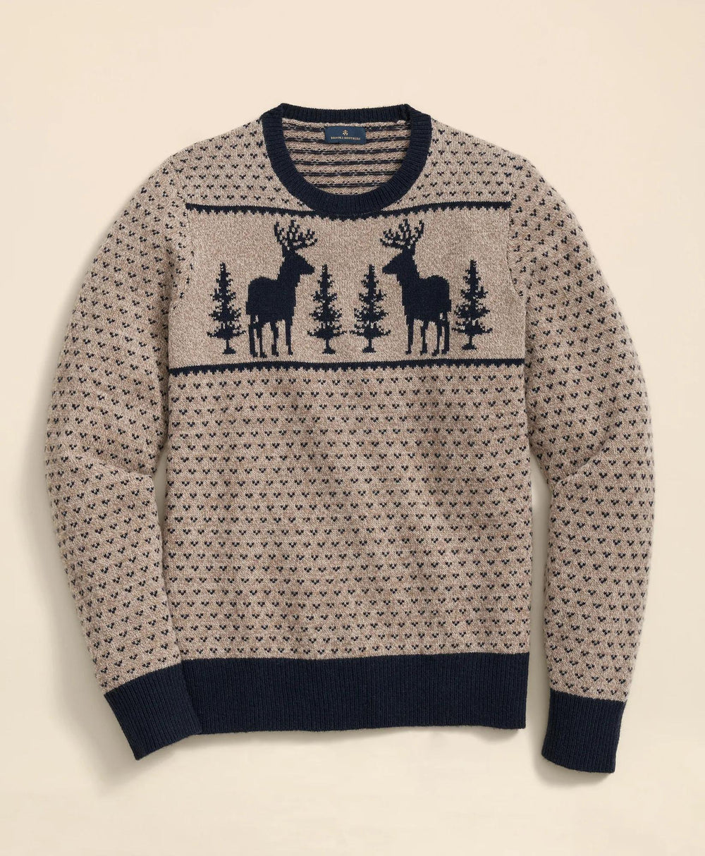 Merino-Wool Blend Jacquard Moose Sweater | Brooks Brothers online