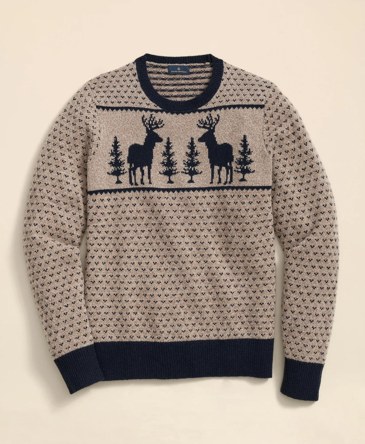 Merino-Wool Blend Jacquard Moose Sweater | Brooks Brothers online