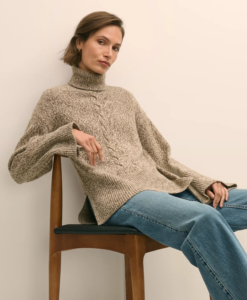 Merino Wool Blend Marled Cable-Knit Turtleneck Sweater | Brooks Brothers online shop