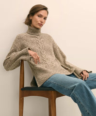 Merino Wool Blend Marled Cable-Knit Turtleneck Sweater | Brooks Brothers online shop