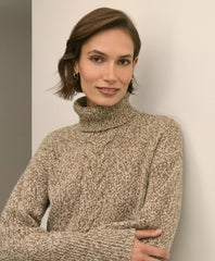 Merino Wool Blend Marled Cable-Knit Turtleneck Sweater | Brooks Brothers online shop
