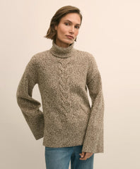 Merino Wool Blend Marled Cable-Knit Turtleneck Sweater | Brooks Brothers online shop