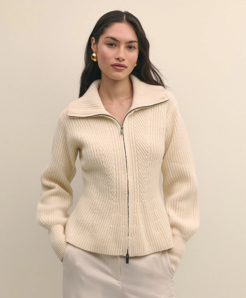 Merino Wool Blend Peplum Zip Cardigan | Brooks Brothers sale