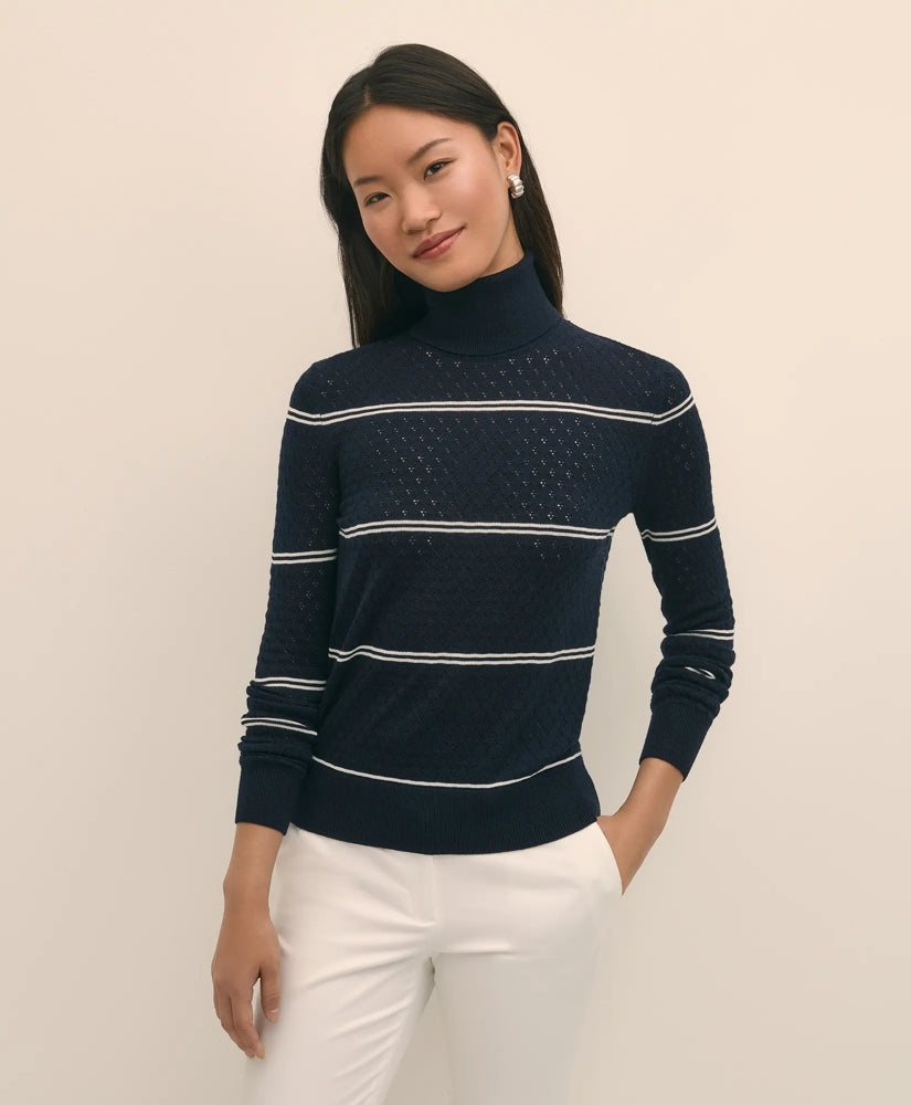 Merino Wool Striped Pointelle Turtleneck | Brooks Brothers online