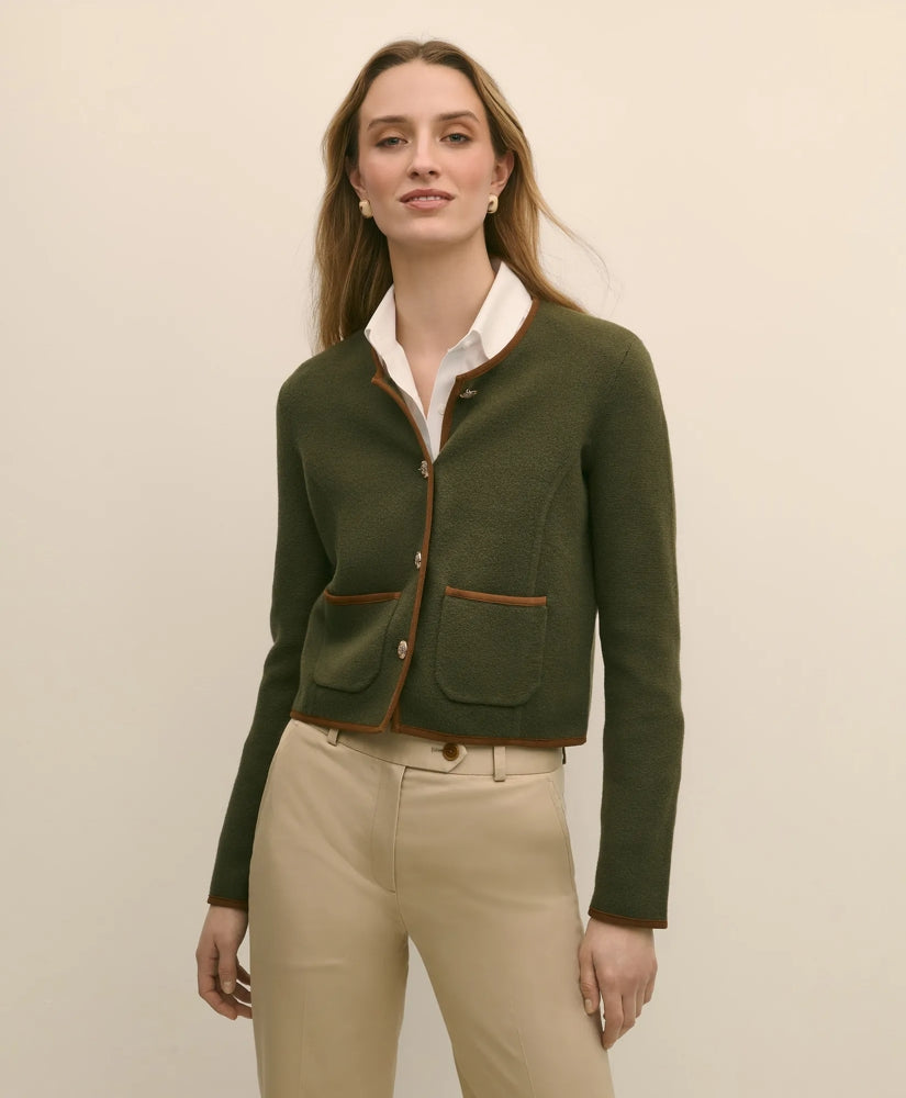 Brushed Merino Wool Suede Trim Sweater Jacket | Brooks Brothers for sale