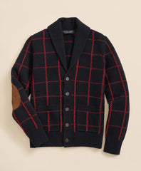 Merino Wool Windowpane Intarsia Shawl-Collar Cardigan | Brooks Brothers online shop
